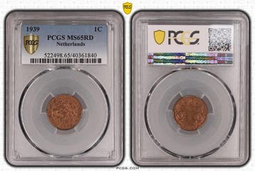 Koningin Wilhelmina 1 cent 1939 MS65 RD PCGS (pop 1/3), Verzenden, Koningin Wilhelmina, 1 cent, Losse munt