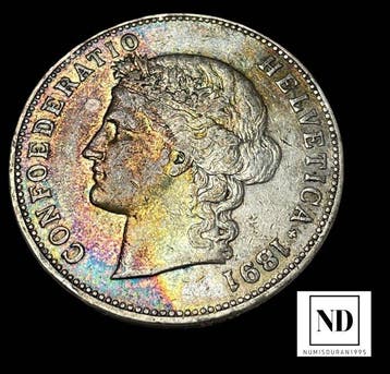 Zwitserland. 5 Francs 1891 - Berna, Postzegels en Munten