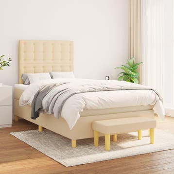 vidaXL Boxspring met matras stof crèmekleurig 120x200 cm, Verzenden, Nieuw, Twijfelaar, 120 cm