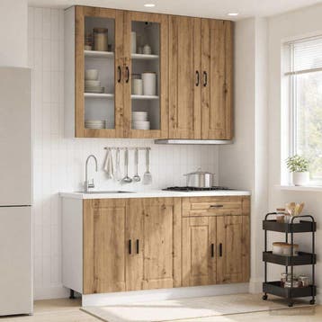vidaXL Keukenblok PORTO 4 pcs Artisanaal eiken Bewerkt hout, Verzenden, Nieuw, Bruin