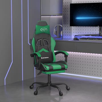 vidaXL Gamestoel draaibaar met voetensteun kunstleer zwart, Verzenden, Nieuw, Groen