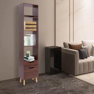 Smalle Ladder Boekenkast met 2 Lades – Hout en Metaal, Huis en Inrichting, Kasten | Boekenkasten, Verzenden, Nieuw