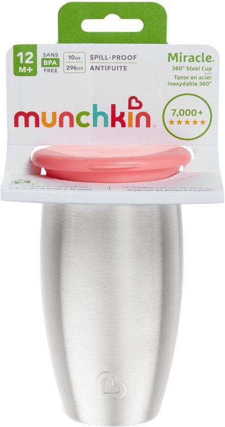 Munchkin Stainless Steel Miracle 360° Sippy Cup Pink, Antiek en Kunst, Antiek | Servies los, Verzenden