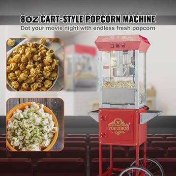 Professionele Popcorn Machine met Kar - 8oz Ketel, 48 Cups p, Verzenden, Nieuw