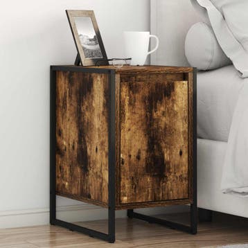 vidaXL Nachtkastje Rook Eik 39,5 x 30 x 50 cm Bewerkt hout, Huis en Inrichting, Minder dan 45 cm, Verzenden, Nieuw, Minder dan 55 cm