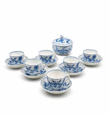 Meissen - Koffieservies (14) - Zwiebelmuster - Porselein -