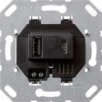 Gira USB-voeding met 2 poorten Type A/C Basisstation Zwart -, Doe-het-zelf en Verbouw, Elektra en Kabels, Verzenden, Nieuw, Overige typen
