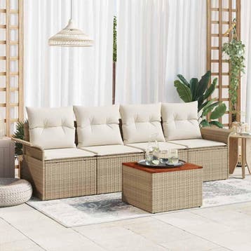 vidaXL Tuinbankenset 5 st Beige poly rattan, Verzenden, Nieuw, Rotan, 5 zitplaatsen