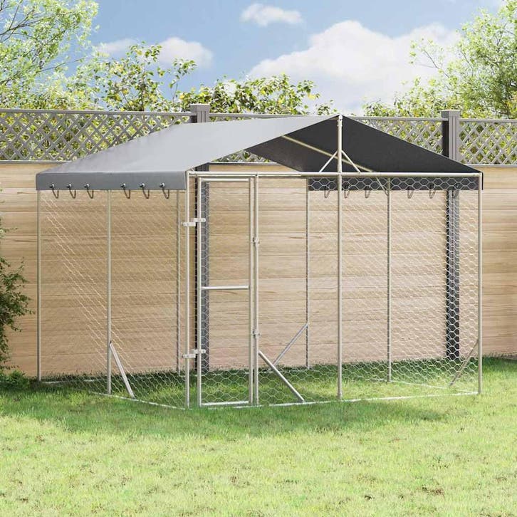 vidaXL Hondenkennel met dak 3x3x2,5 m gegalvaniseerd staal, Dieren en Toebehoren, Honden-accessoires, Nieuw, Verzenden