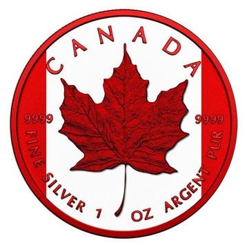 Canada. 5 Dollars 2025 1 oz Maple Leaf Canada Flag Cyber Red