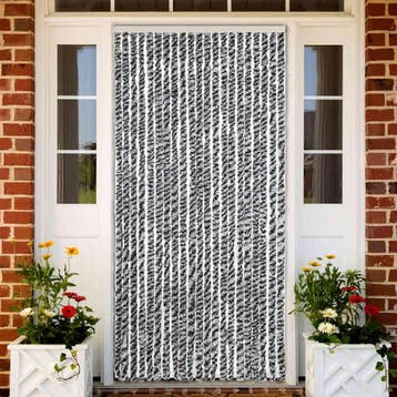 vidaXL Vliegengordijn 90x200 cm chenille grijs en zwart-wit, Verzenden, Nieuw, Grijs