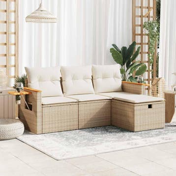 vidaXL 4-delige Loungeset met kussens poly rattan beige, Verzenden, Nieuw, Loungeset
