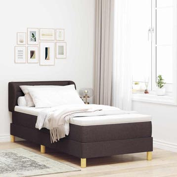 vidaXL Boxspringbed met matras Donkerbruin 100 x 200 cm Stof, Eenpersoons, Bruin, Verzenden, Nieuw