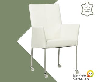 Leren eetkamerstoel Comfort met wieltjes en armleuning -, Huis en Inrichting, Stoelen, Wit, Nieuw, Leer, Ophalen of Verzenden