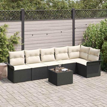 vidaXL Tuin Sofa Set 7 st Zwart poly rattan, Verzenden, Nieuw, Rotan, 7 zitplaatsen