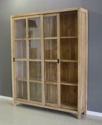 Boekenkast teakhout | schuifdeuren | 160cm | Indoteak, Huis en Inrichting, Kasten | Boekenkasten, 200 cm of meer, 150 tot 200 cm