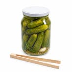 Glazen pot 1.7 liter met witte deksel en houten tang, Verzenden, Nieuw