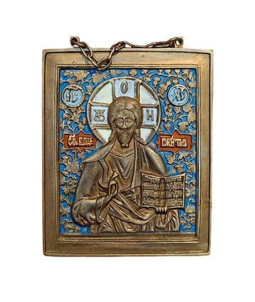 Reis-icoon - Christus Pantokrator - Brons, Emaille
