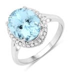 Ring - 14 karaat Witgoud - 3.96ct. tw. Aquamarijn - Diamant, Nieuw