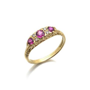 Ring - 18 karaat Geel goud Robijn - Diamant - 18K goud, Sieraden, Tassen en Uiterlijk, Nieuw