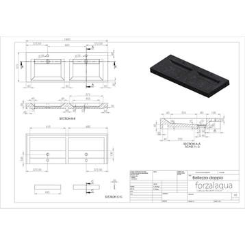 Wastafel Forzalaqua Bellezza Doppio Cloudy Marmer Graniet, Ophalen of Verzenden, Nieuw