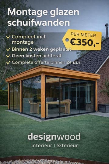 Montage compleet glazen schuifwanden € 350,- per paneel, Tuin en Terras, Overkappingen, Nieuw, Veranda