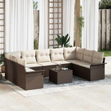 vidaXL Tuin Sofa Set 10 st Grijs poly rattan, Verzenden, Nieuw, Rotan, Meer dan 8 zitplaatsen