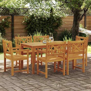 vidaXL Tuin eettafelset 7 st Bruin Massief Acaciahout, Verzenden, Nieuw, 7 zitplaatsen