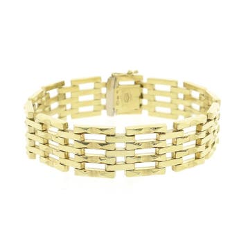 Gouden tankschakel armband (Schakelarmband), Ophalen of Verzenden, Gebruikt, Goud, Goud