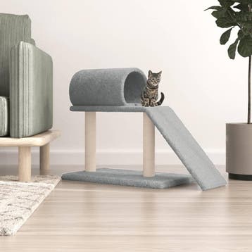 vidaXL Kattenmeubel met tunnel en ladder 55,5 cm lichtgrijs, Verzenden, Nieuw