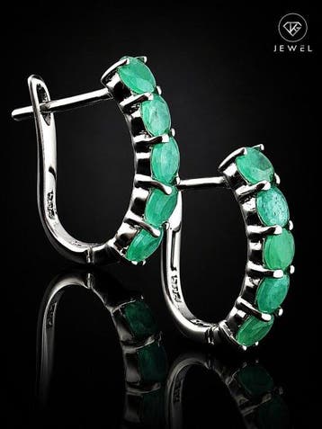 Natuurlijke smaragden oorbellen - 925 sterlingzilver - 14K