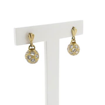 Gouden bolletjes oorbellen met zirconia, Sieraden, Tassen en Uiterlijk, Oorbellen, Gebruikt, Ophalen of Verzenden, Met edelsteen