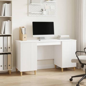 vidaXL Bureau met plank Hoogglans Wit 142,5 x 50 x 75 cm, Huis en Inrichting, Bureaus, Verzenden, Nieuw