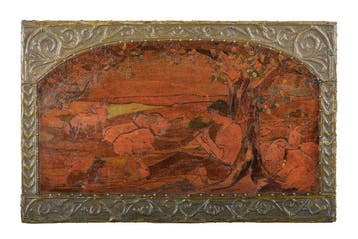 Art Nouveau decoratief houten paneel met een pastorale, Antiek en Kunst