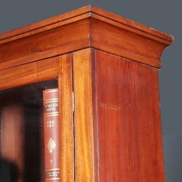 Boekenkast Servieskast in mahonie ca 1880 met oud glas en la, Ophalen of Verzenden
