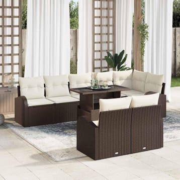 vidaXL Tuin Sofa Set 9 st Bruin en Crème poly rattan, Verzenden, Nieuw, Meer dan 8 zitplaatsen