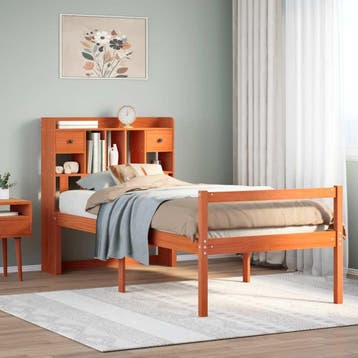 vidaXL Bed met boekenkast zonder matras grenenhout wasbruin, Verzenden, Nieuw, Bruin, Hout