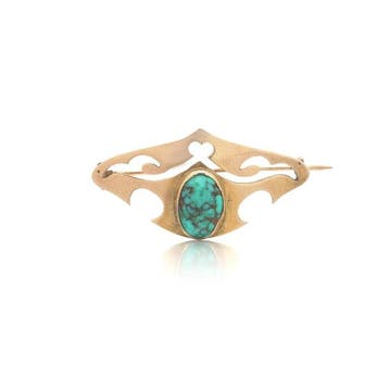 Broche - 9 kt. Geel goud - Victoriaanse turkoois speld, 9