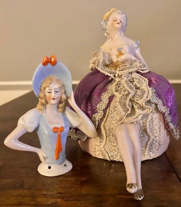 Beeldje - Porcelain half-dolls (one pincushion doll) (2) -