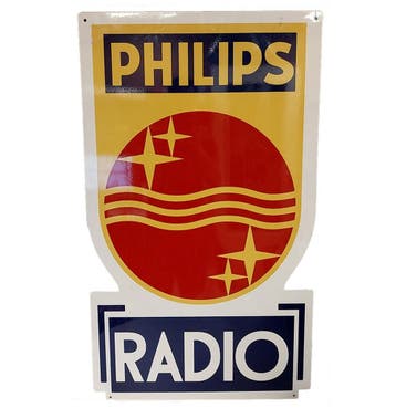 Dubbelzijdig Philips Radio Vintage Emaille Bord - 92 x 53cm, Ophalen, Gebruikt