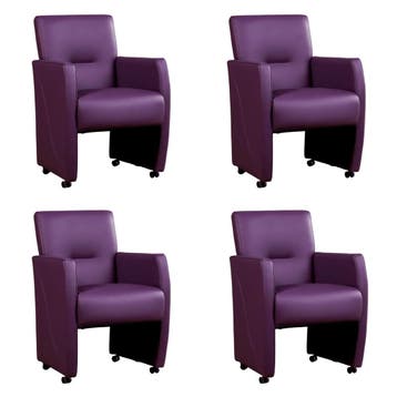 Set van 4 Leren eetkamerstoelen Pleasure - Toledo Aubergine, Ophalen of Verzenden, Nieuw, Leer, Vijf, Zes of meer stoelen
