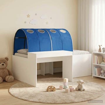 vidaXL Bed met Tunnel 3 st Wit en Blauw Bewerkt hout, Verzenden, Nieuw, Wit, Hout