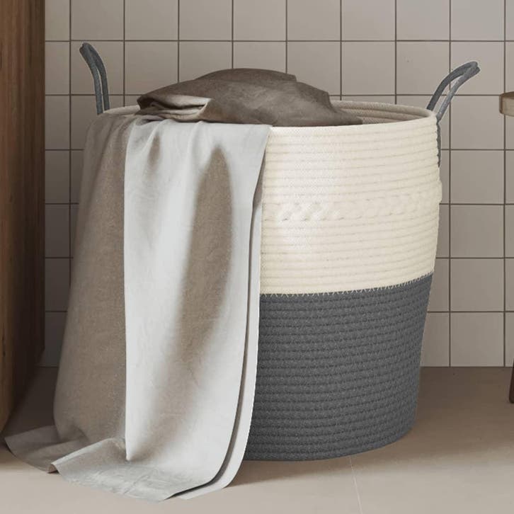 vidaXL Opbergmand Ø 43x38 cm katoen grijs en wit, Huis en Inrichting, Woonaccessoires | Schalen en Manden, Nieuw, Verzenden