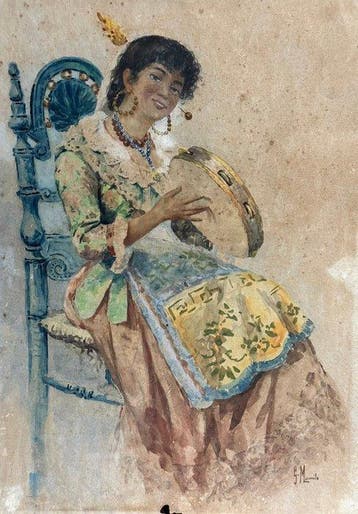 Gaetano Mormile (1839-1890) - Suonatrice di tamburello