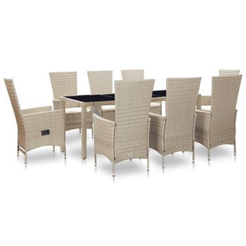 vidaXL 9-delige Tuinset met kussens poly rattan beige, Verzenden, Nieuw, 8 zitplaatsen, Tuinset
