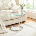 Bijzettafel Ylivieska rond met glasplaat 46x45 cm chroom en, Verzenden, Nieuw