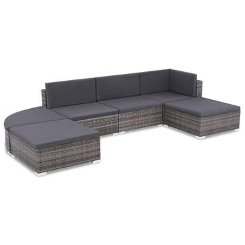 vidaXL 6-delige Loungeset met kussens poly rattan grijs, Verzenden, Nieuw, 6 zitplaatsen, Loungeset