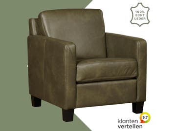 Leren fauteuil Smart - Granada Moss (olijf/groen) - Poten, Nieuw, Ophalen of Verzenden, Bohemian, Eigentijds, Modern, Retro, 50 tot 75 cm