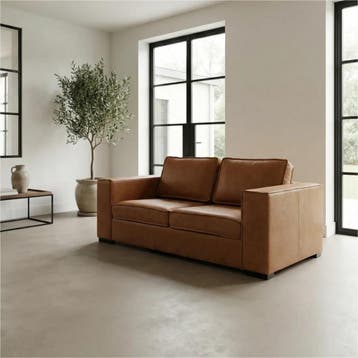 Leren bank Fine - 2 zits - Vintage Cognac (cognac) - Poten, 150 tot 200 cm, Nieuw, Ophalen of Verzenden, Eigentijds, Klassiek, Modern