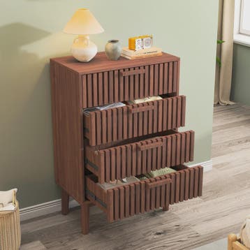 Ladekast met 4 laden, eikenhout look, massief houten poten -, Huis en Inrichting, Kasten | Dressoirs, Verzenden, Nieuw